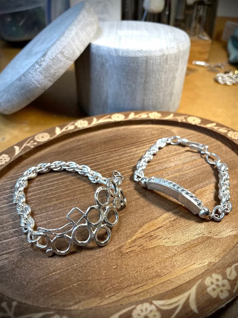 純銀鍛敲泡泡厚重手鍊