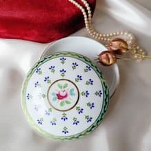 美國西洋古董飾品 / 英國瓷器花卉復古淺盒/珠寶盒/藥盒/粉盒