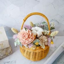 小型乾燥花提籃花【粉杏】乾燥花盆花/開幕/生日/入厝