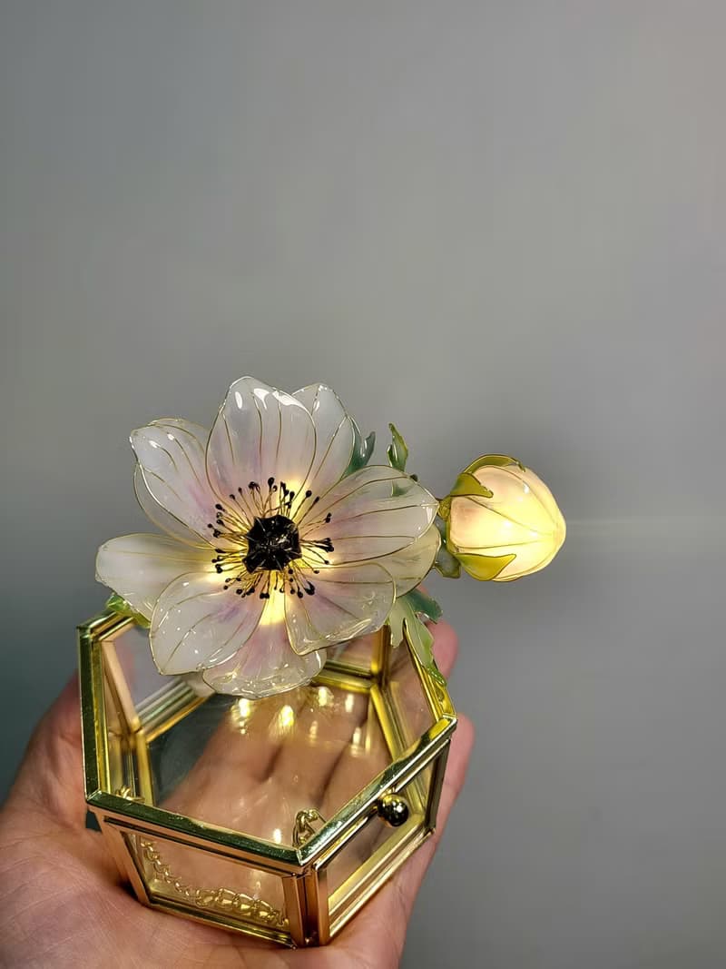 【沾浸藝術•玻璃飾盒】海葵花。小夜燈。生日禮物