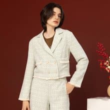 【MEDUSA】薄綠色呢布毛邊西裝外套(M-XL) | 女小香風外套