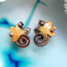 Vintage Jewelry 西洋古董飾品 MATISSE 粉橘捲葉 夾式耳環