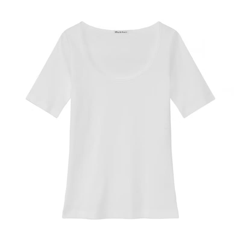 北歐極簡 - T-shirt ribbed by Biderman 有機棉羅紋大圓領T / 白