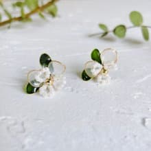 白色梔子花 手作立體水晶花貼耳耳環 無痛耳夾 uv飾品 禮物