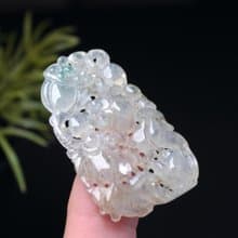 冰種飄綠花翡翠荷包有魚項鍊 | 天然緬甸玉翡翠A貨 | 送禮