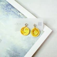 植物#57 黃玫瑰 刺繡耳環 耳夾/耳針