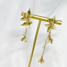 耳針x耳夾水晶花__星空の葉(垂墜可拆款_森色綠)_光點飾品