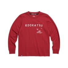 江戶勝 日系 男裝 海浪家徽章厚長袖T恤(暗紅色) #上衣