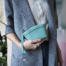 Pie (Aqau) :  Multi-purpose bag, Leather wallet, pouch , Soft leather