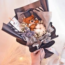 畢業熊熊棉花花束+透明櫥窗提袋組   永生花 畢業禮物 畢業花束教