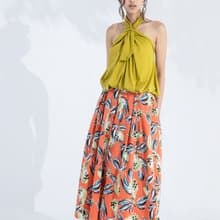 熱帶島嶼印花寬褲裙(橘)