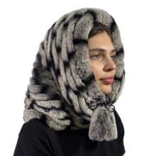 Womens Rabbit Fur Hood Hat Winter Real Fur Hood Luxury Fur Scarf Hat