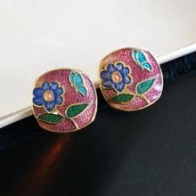 Vintage Jewelry 西洋古董飾品 景泰藍 小花卉 小巧 針式耳環