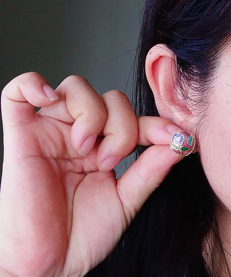 Vintage Jewelry 西洋古董飾品 景泰藍 小花卉 小巧 針式耳環