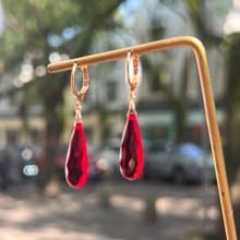 hionion 原創設計耳飾小眾水滴正紅色耳環新年耳扣耳夾精美簡約