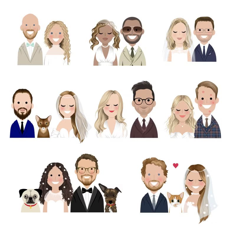 【數位】Personalised couple portrait. Cartoon full-body portrait. Printable file only.