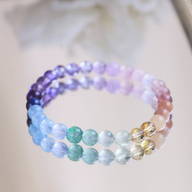 黃水晶 紫水晶 海藍寶 葡萄石 水晶手鍊 彩虹 七脈輪 全方位能量