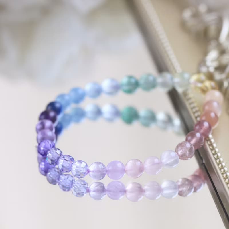 黃水晶 紫水晶 海藍寶 葡萄石 水晶手鍊 彩虹 七脈輪 全方位能量