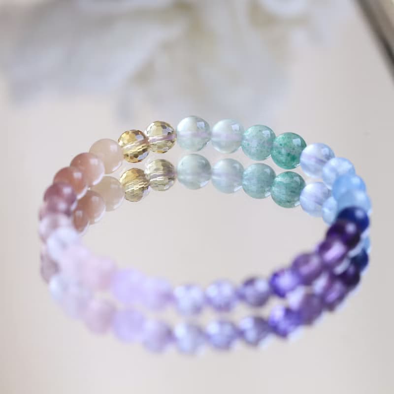 黃水晶 紫水晶 海藍寶 葡萄石 水晶手鍊 彩虹 七脈輪 全方位能量