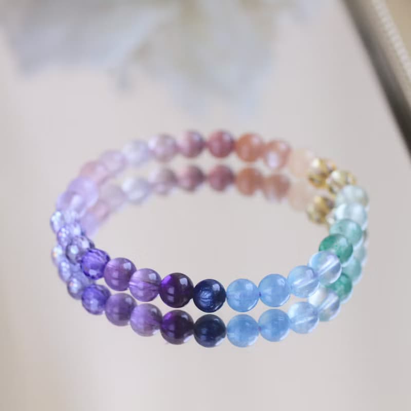 黃水晶 紫水晶 海藍寶 葡萄石 水晶手鍊 彩虹 七脈輪 全方位能量