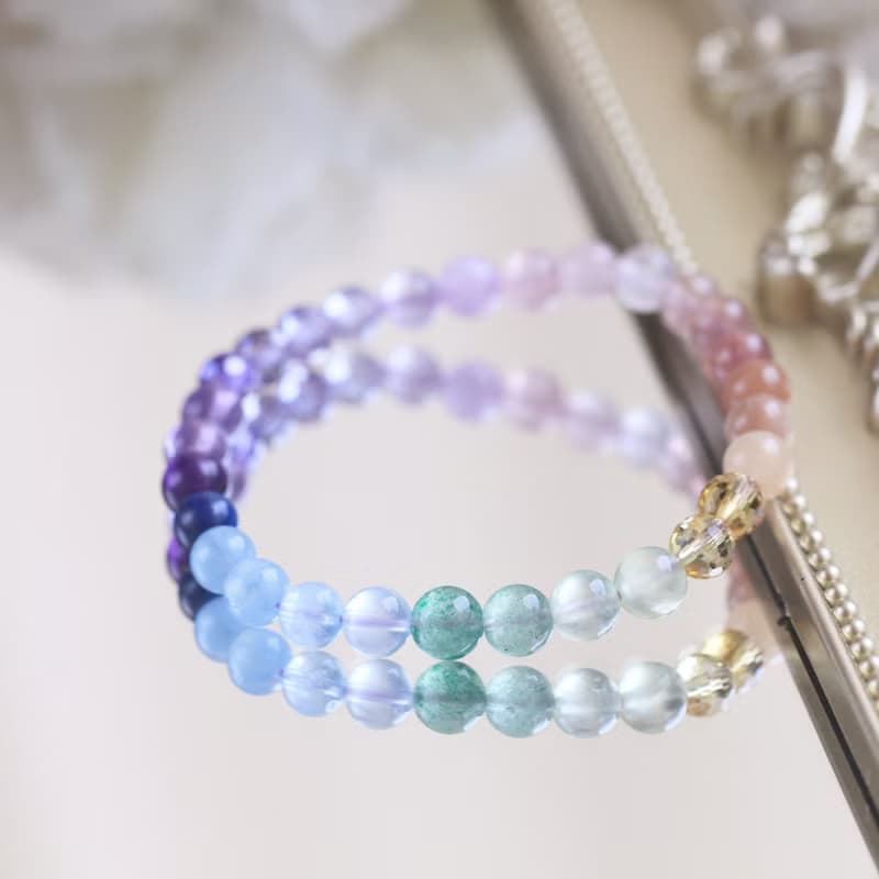黃水晶 紫水晶 海藍寶 葡萄石 水晶手鍊 彩虹 七脈輪 全方位能量
