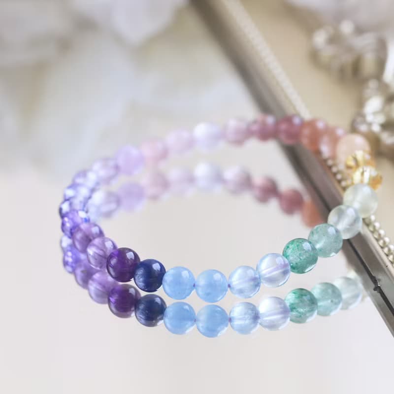 黃水晶 紫水晶 海藍寶 葡萄石 水晶手鍊 彩虹 七脈輪 全方位能量
