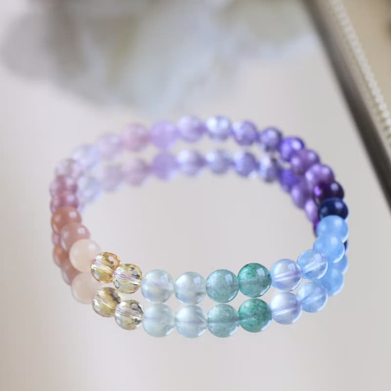 黃水晶 紫水晶 海藍寶 葡萄石 水晶手鍊 彩虹 七脈輪 全方位能量