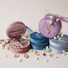 天鵝絨 刺繡 小圓 首飾盒