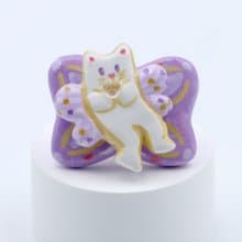 【白貓天使比心心】粉紫色蝴蝶結貓咪原創手作旋轉戒指