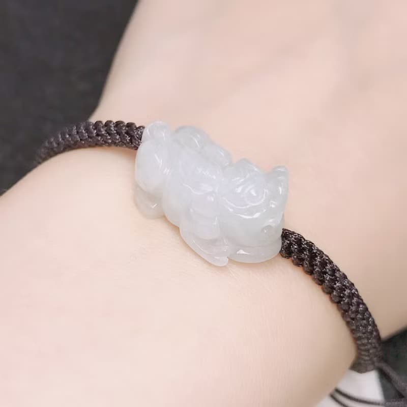 【招財神獸】冰種翡翠貔貅編織手鍊| 天然緬甸玉翡翠 | 送禮