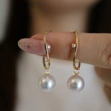 日本直送 可拆卸 8mm Akoya珍珠耳環 耳墜 18k黃金 鑽石 海水珍珠