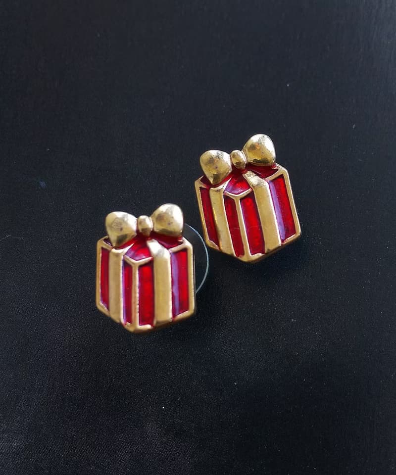 Vintage Jewelry 西洋古董飾品 小巧 紅色調 小禮盒  針式耳環