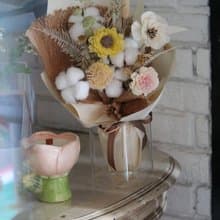 【米黃棉花索拉花束】生日送禮/祝賀花禮/永生花