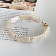 天然 淡水パール 長方形 パールのブレスレット(K14gf) オーロラカラー