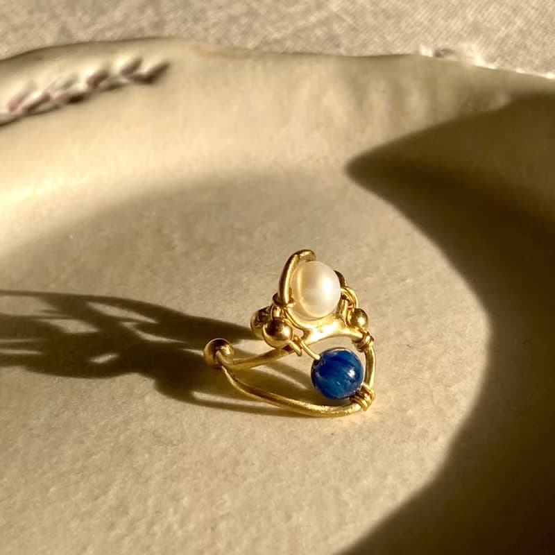 老林雜貨 | 藍晶珍珠耳骨夾