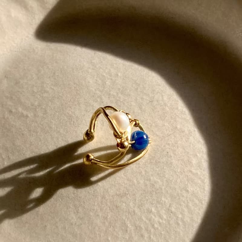 老林雜貨 | 藍晶珍珠耳骨夾