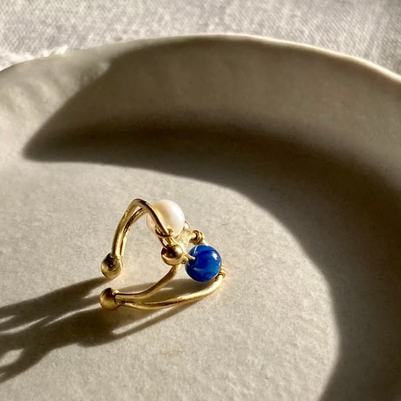 老林雜貨 | 藍晶珍珠耳骨夾