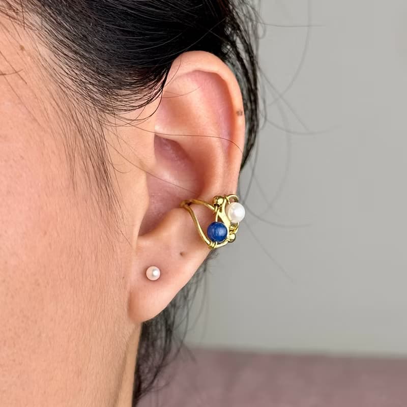 老林雜貨 | 藍晶珍珠耳骨夾