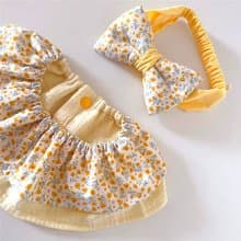 雛菊田野 兩件組彌月禮盒 荷葉圍兜 兒童立體髮帶