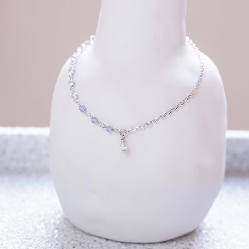 丹泉石925純銀不對稱設計珍珠眼淚手鍊