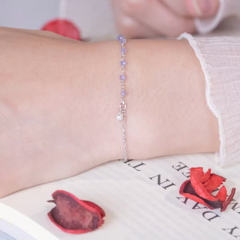 丹泉石925純銀不對稱設計珍珠眼淚手鍊