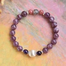 閃耀鋰雲母+玫瑰石+紫水晶純銀水晶手鍊