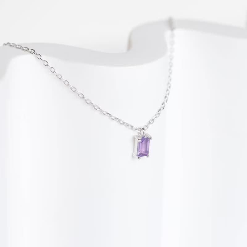 紫水晶925純銀長方寶石項鍊