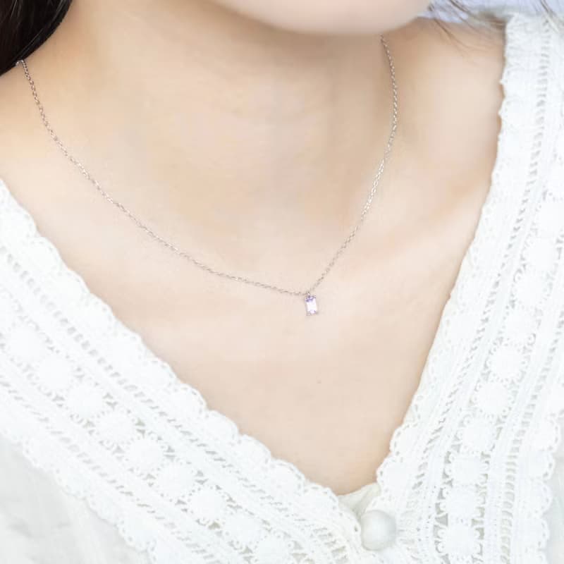 紫水晶925純銀長方寶石項鍊