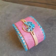 Turquoise Tree of Life Pink Leather Bracelet