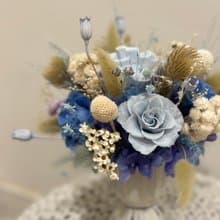 復古藍質感永生花盆花 開幕花禮 情人節送禮 畢業禮物 居家裝飾