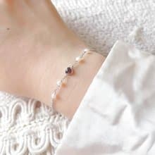 茶晶925純銀融心珍珠手鍊