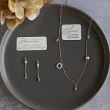 【春夏新品】輕奢浪漫 藍色水滴閃鑽吊鑽吊墜項鍊頸鍊珍珠耳環