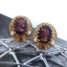 Vintage Jewelry 西洋古董飾品 西德製 優雅 CAMEO 典雅 夾式耳環