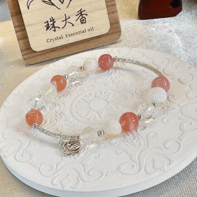 日曜祈願 白水晶・黃水晶・南紅瑪瑙・純銀手鍊 獅子座星座設計